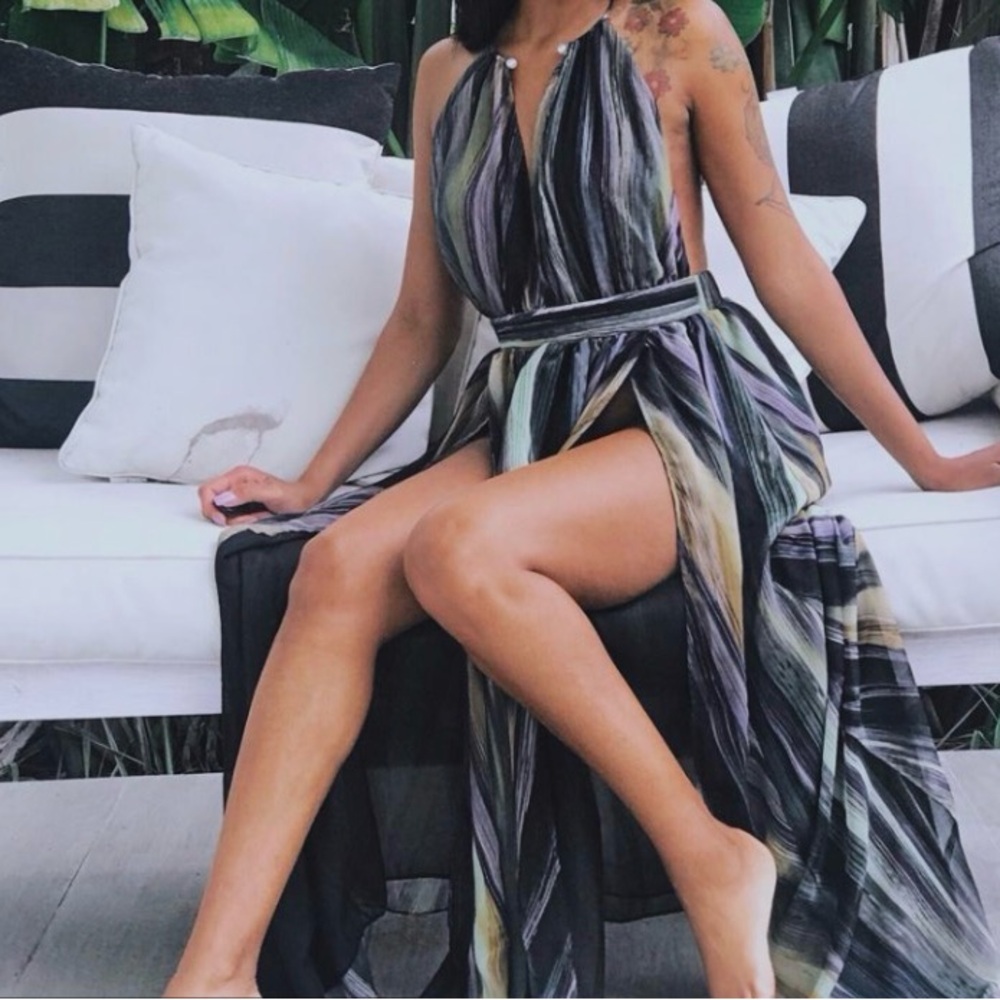 Chic Black and Green High Low Dress